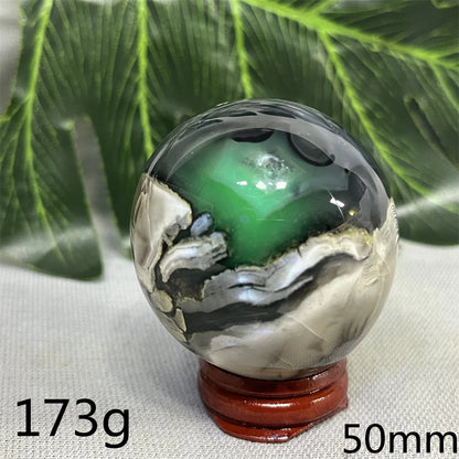Natural Black Agate Ball UV Fluorescent Geode - Crystal Mineral Specimen for Witchcraft Altar & Home Decor