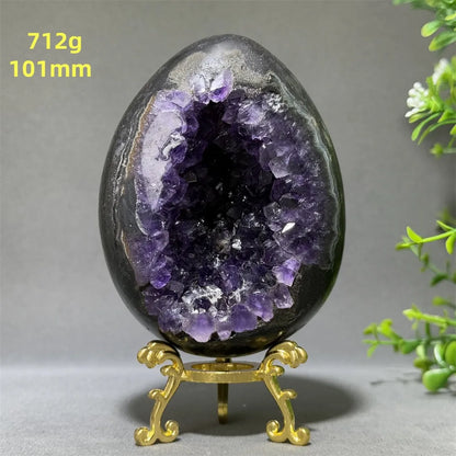 Natural Amethyst Cluster Dinosaur Egg - Quartz Crystal Cave Specimen for Spiritual Energy, Wealth & Home Decoration