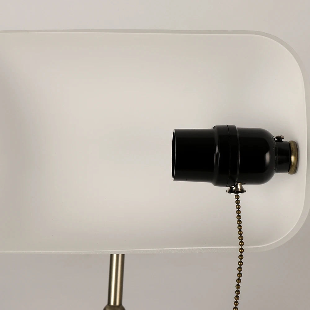 Glass Banker's Desk Lamp with Zipper Switch - Vintage Table Light for Bedroom, Study, Library & Office