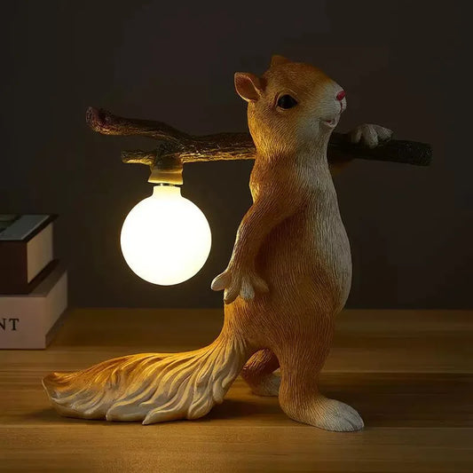 Cartoon Resin Squirrel Bedside Decorative Ambient Light Nordic Designer Children's Living Room Cute Desk Lamp