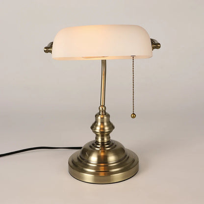 Glass Banker's Desk Lamp with Zipper Switch - Vintage Table Light for Bedroom, Study, Library & Office
