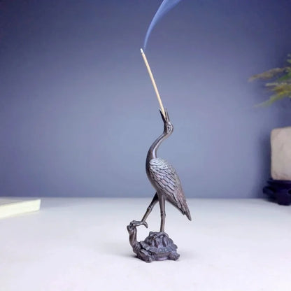 1pc Vintage Brass Animal Crane Small Statue Lucky Home Decorations Desk Ornaments Miniatures Figurines Crafts Incense Holder