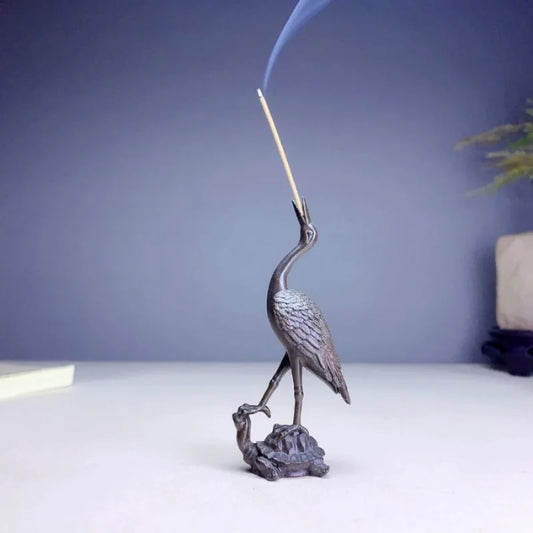 1pc Vintage Brass Animal Crane Small Statue Lucky Home Decorations Desk Ornaments Miniatures Figurines Crafts Incense Holder