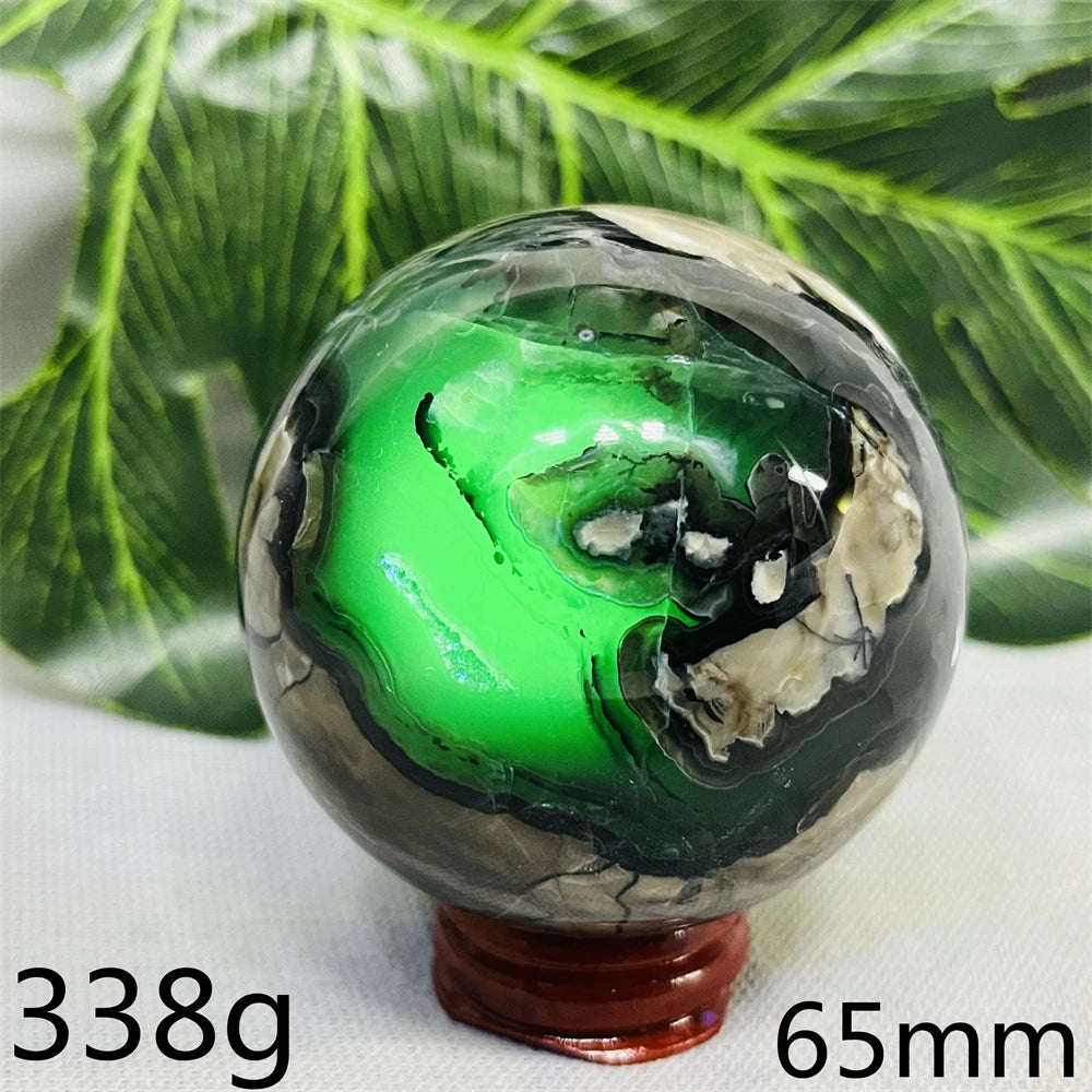 Natural Black Agate Ball UV Fluorescent Geode - Crystal Mineral Specimen for Witchcraft Altar & Home Decor