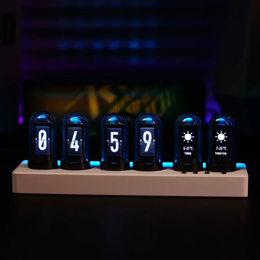WiFi Nixie Tube Alarm Clock - RGB Smart LED Clock with DIY Photo Display for Game Room Decor