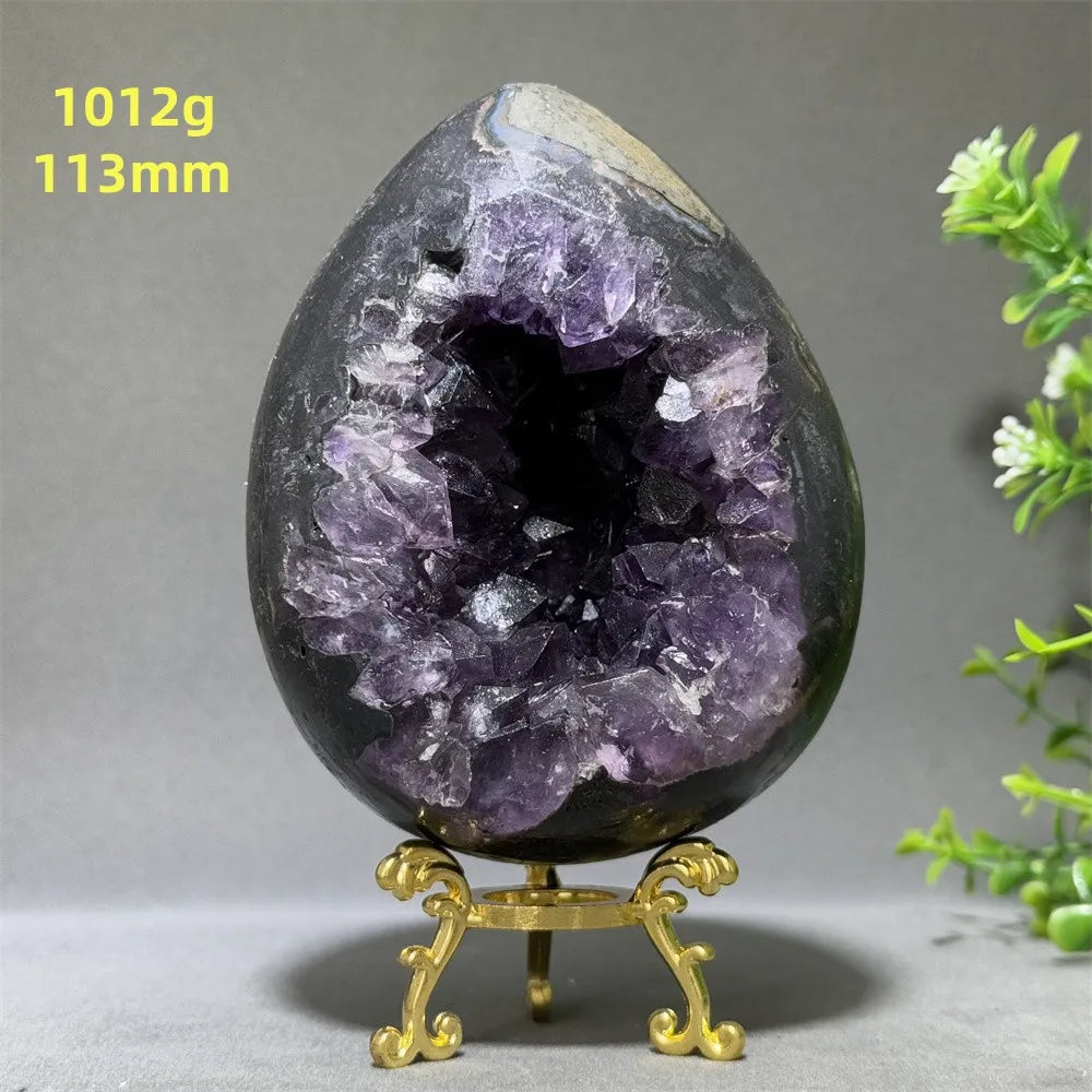 Natural Amethyst Cluster Dinosaur Egg - Quartz Crystal Cave Specimen for Spiritual Energy, Wealth & Home Decoration
