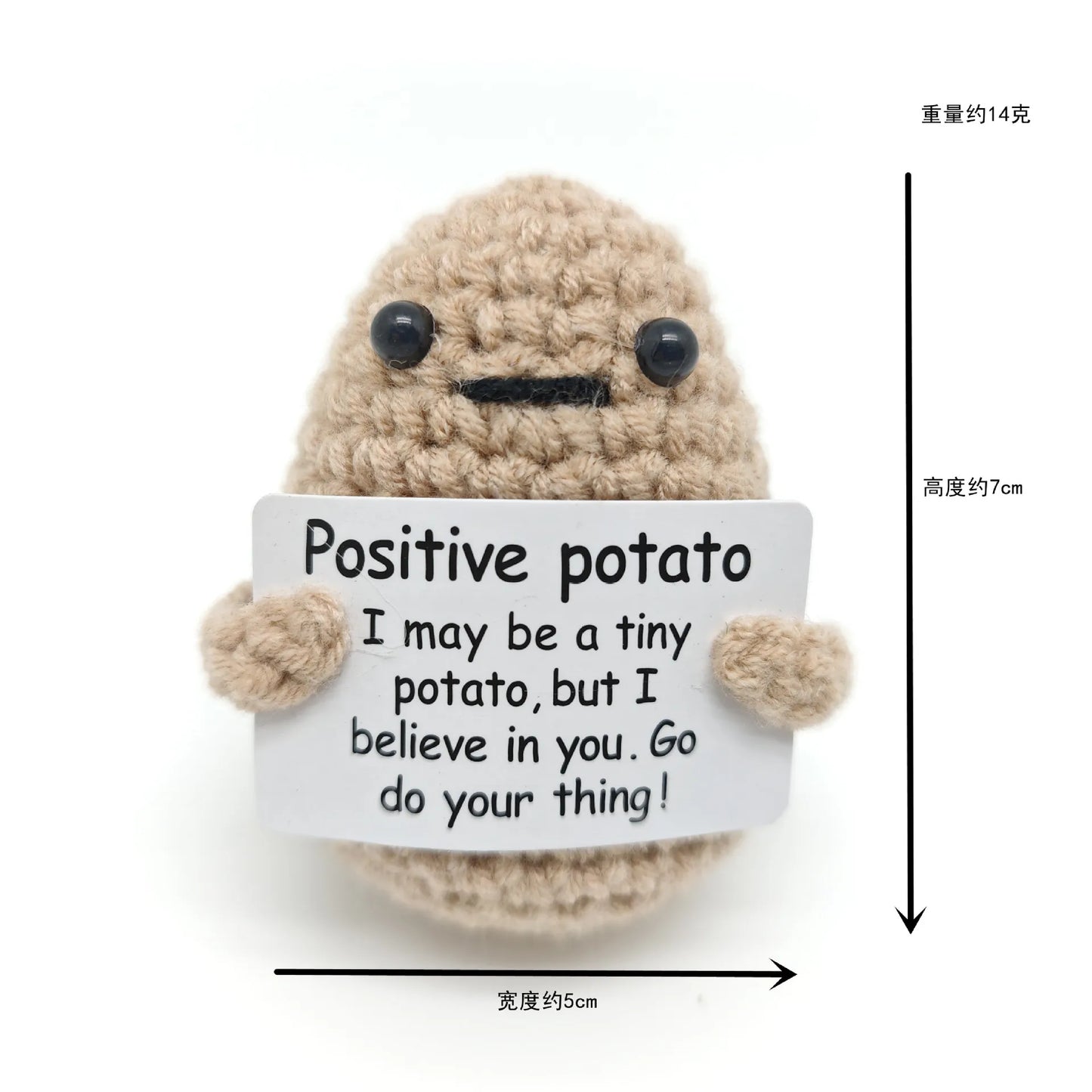 Positive Crocheted Potatoes Doll with Card - Handmade Knitting Animal Vegetable Toast Doll for Christmas Gifts & Home Decor