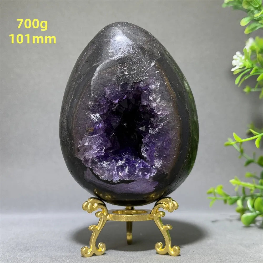 Natural Amethyst Cluster Dinosaur Egg - Quartz Crystal Cave Specimen for Spiritual Energy, Wealth & Home Decoration