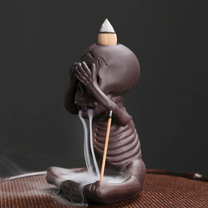 Backflow Incense Burner Purple Clay Ghost Waterfall Fragrance Censer Skull Incense Burner Home Decor Halloween Aromatherapy Gift