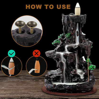 Incense Burner, Backflow Incense Holder 2 sides Waterfall Incense Burnier with 120 Backflow Incense Cones