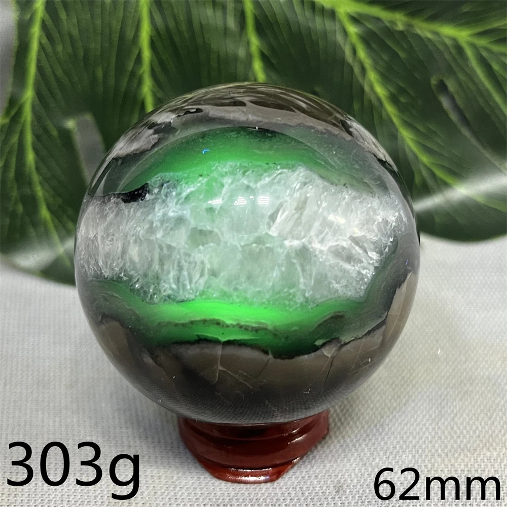 Natural Black Agate Ball UV Fluorescent Geode - Crystal Mineral Specimen for Witchcraft Altar & Home Decor