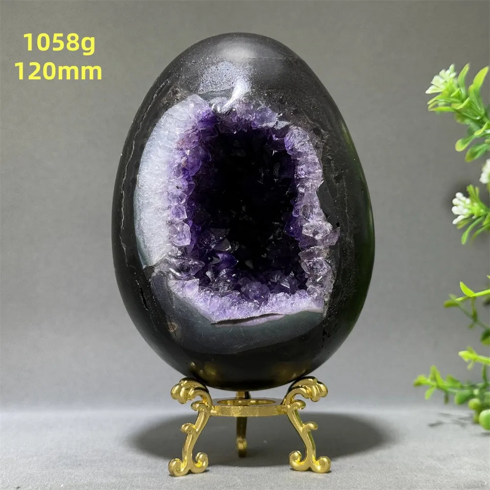 Natural Amethyst Cluster Dinosaur Egg - Quartz Crystal Cave Specimen for Spiritual Energy, Wealth & Home Decoration
