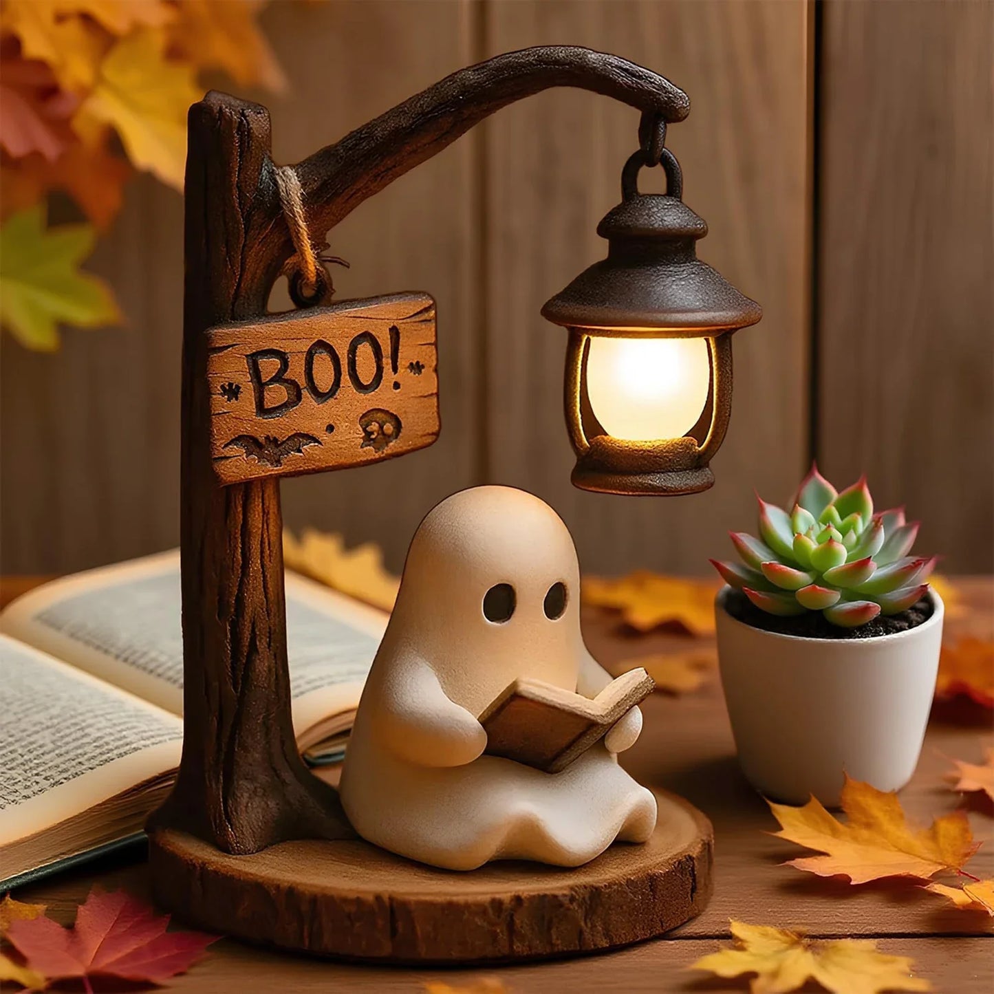 Miniature Cute Ghost Reading Lantern Night Light - Creative Halloween Desk Decor & Novelty Gift Prop