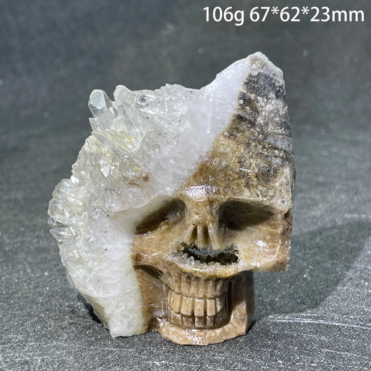 Natural Crystal Carving Skull - Clear Quartz Cluster Polished Rock Alien Decoration for Reiki Healing & Gift