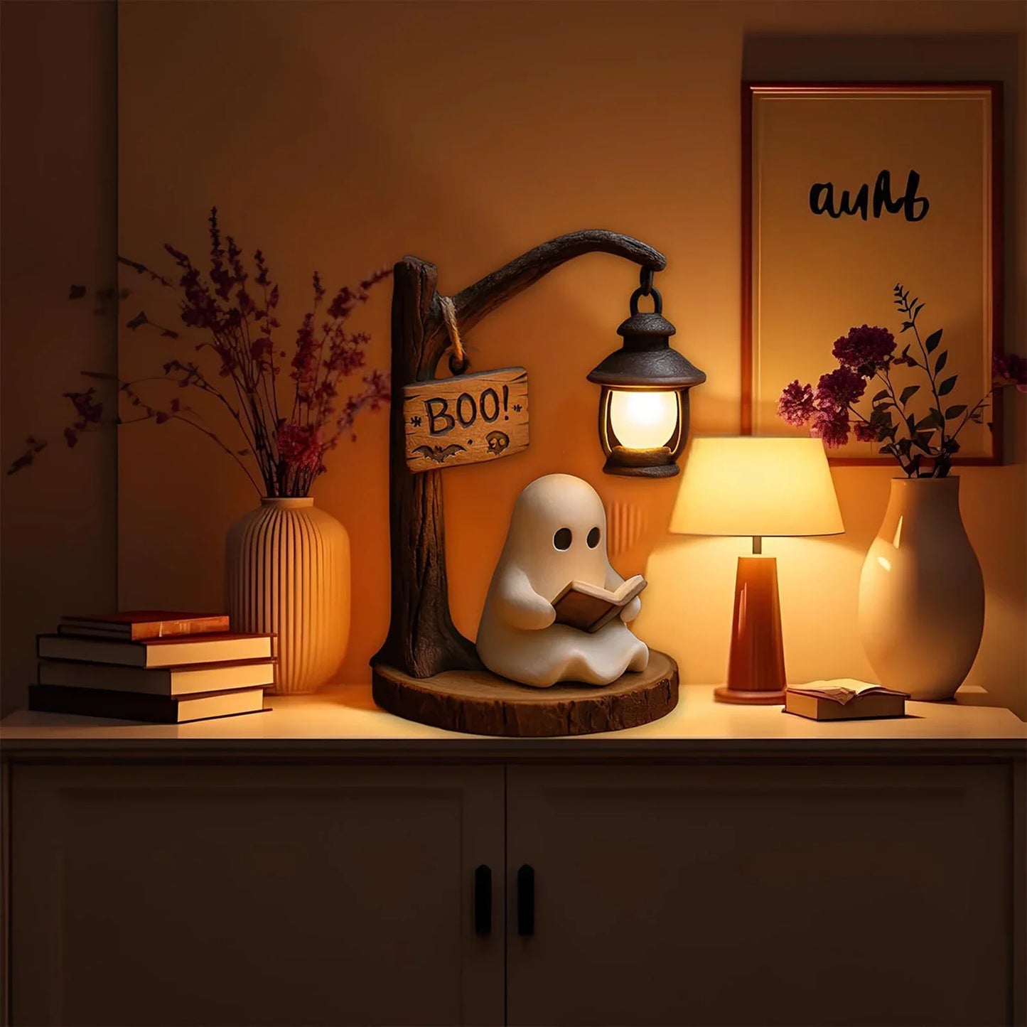 Miniature Cute Ghost Reading Lantern Night Light - Creative Halloween Desk Decor & Novelty Gift Prop