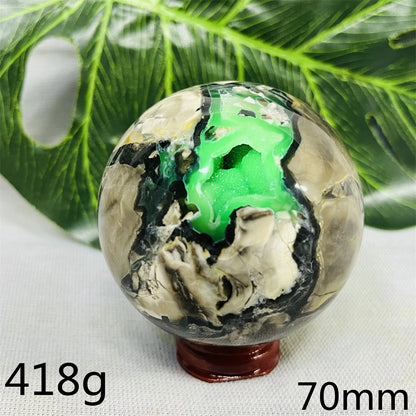 Natural Black Agate Ball UV Fluorescent Geode - Crystal Mineral Specimen for Witchcraft Altar & Home Decor