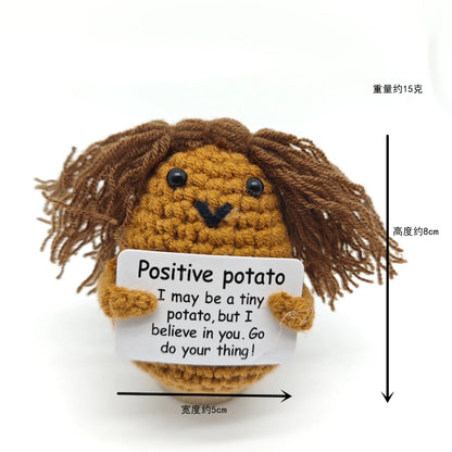 Positive Crocheted Potatoes Doll with Card - Handmade Knitting Animal Vegetable Toast Doll for Christmas Gifts & Home Decor