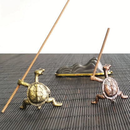 Brass Turtle Incense Burner Kung Fu Style Animal Desktop Ornament Creative Home Decor Retro Craft Meditation Aromatherapy Holder
