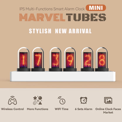 WiFi Nixie Tube Alarm Clock - RGB Smart LED Clock with DIY Photo Display for Game Room Decor