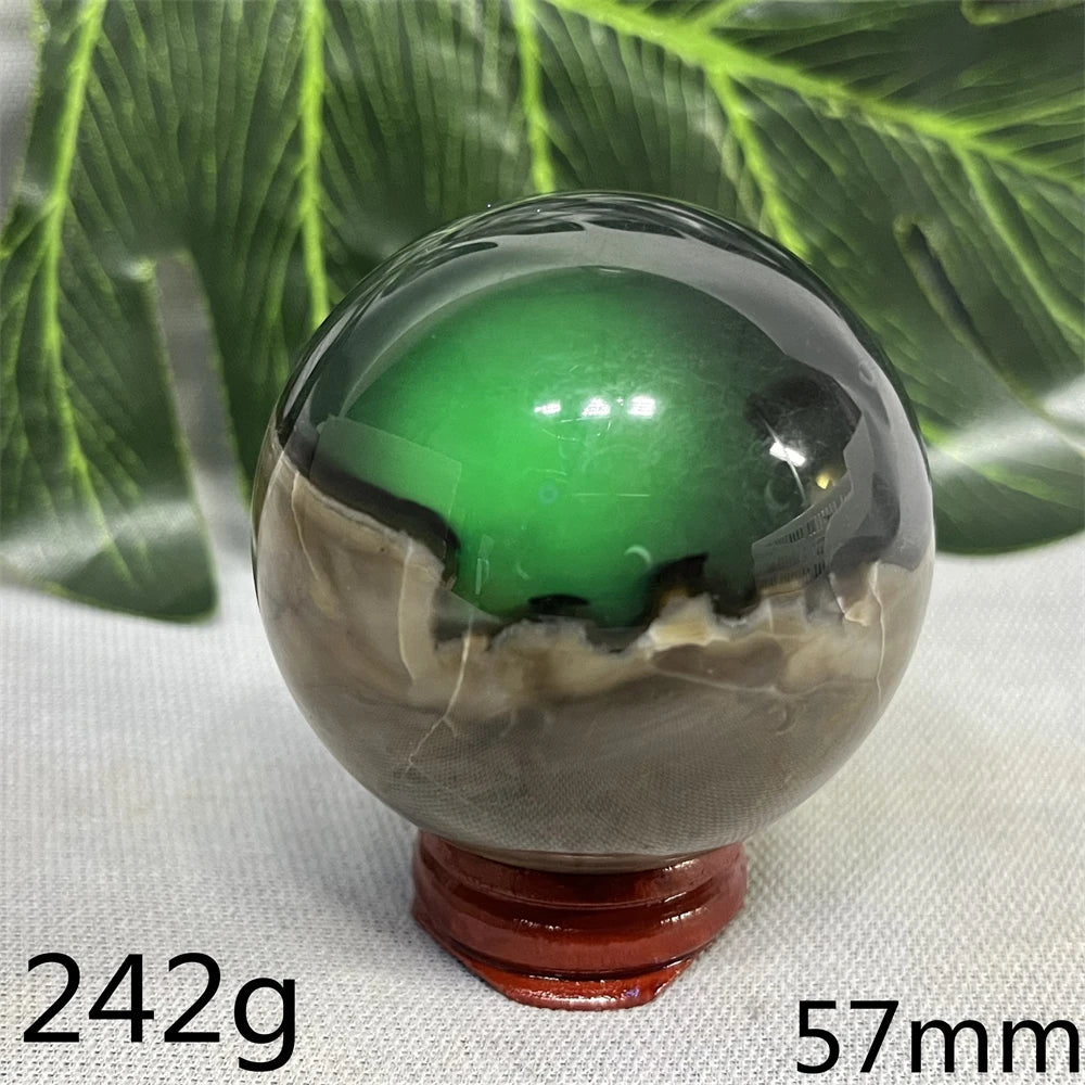Natural Black Agate Ball UV Fluorescent Geode - Crystal Mineral Specimen for Witchcraft Altar & Home Decor