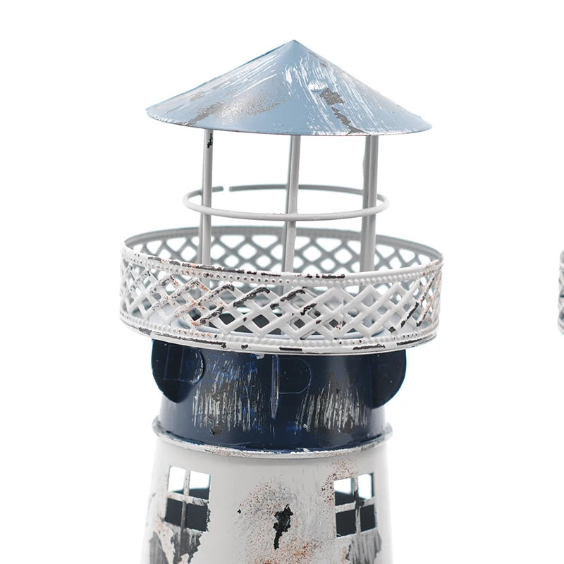 Retro Sailor Lighthouse Candle Holder - Handcrafted Wrought Iron Nautical Candlestick for Nostalgic Home Decor