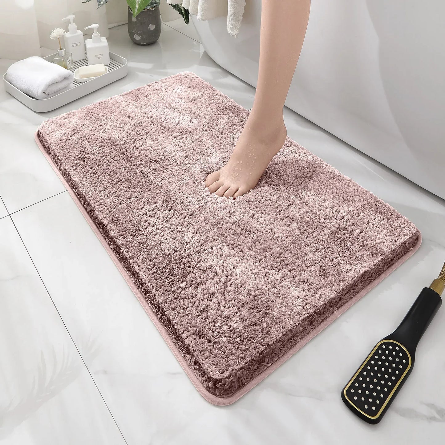 Rounded Thickened Bathroom Floor Mat - Plush Absorbent Anti-Slip Mat for Tub, Entrance & Door