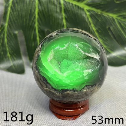 Natural Black Agate Ball UV Fluorescent Geode - Crystal Mineral Specimen for Witchcraft Altar & Home Decor
