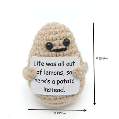 Positive Crocheted Potatoes Doll with Card - Handmade Knitting Animal Vegetable Toast Doll for Christmas Gifts & Home Decor