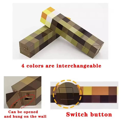 MC Game Brownstone Torch Lamp Figure 4Colors LED Night Light Bedroom Decorative Table Lamp USB Charging with Buckle Kids Toy Gif