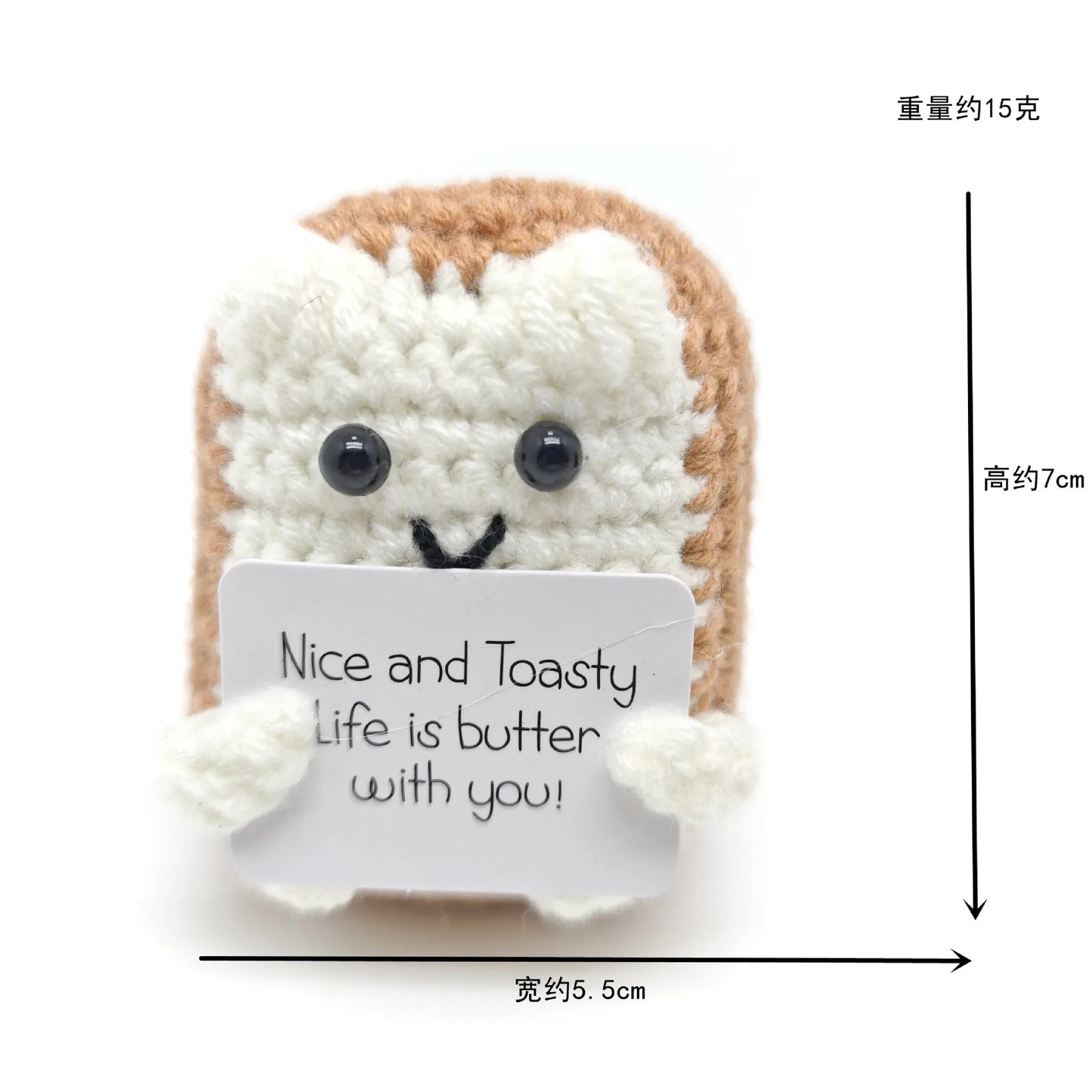 Positive Crocheted Potatoes Doll with Card - Handmade Knitting Animal Vegetable Toast Doll for Christmas Gifts & Home Decor