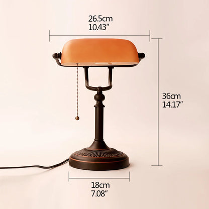 Glass Banker's Desk Lamp with Zipper Switch - Vintage Table Light for Bedroom, Study, Library & Office