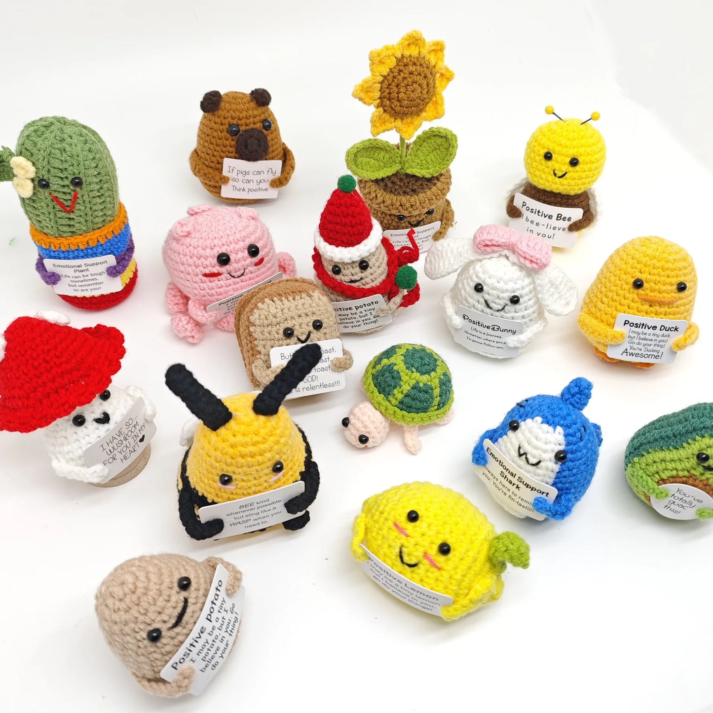 Positive Crocheted Potatoes Doll with Card - Handmade Knitting Animal Vegetable Toast Doll for Christmas Gifts & Home Decor