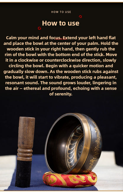 Fay Bless Tibetan Singing Bowl Set – Hand Hammered Meditation Sound Bowl with Mallet, Cushion & Bag – for Yoga, Mindfulness