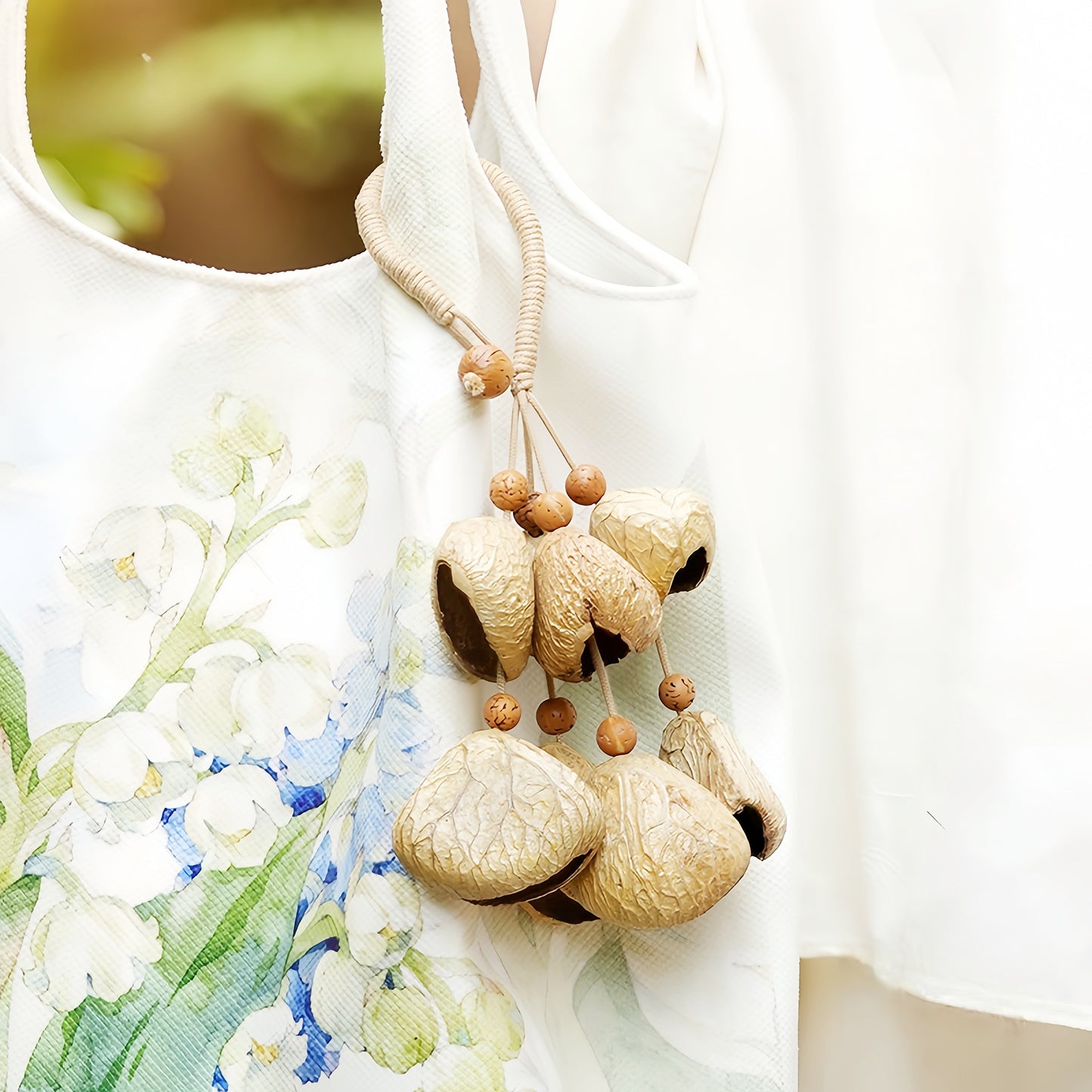 Fay Bless Handcrafted Natural Seed Bell Pendant – Botanical Keychain, Car Charm, Bag Accessory, Forest Sound – Rainforest Fruit Shell Ornament